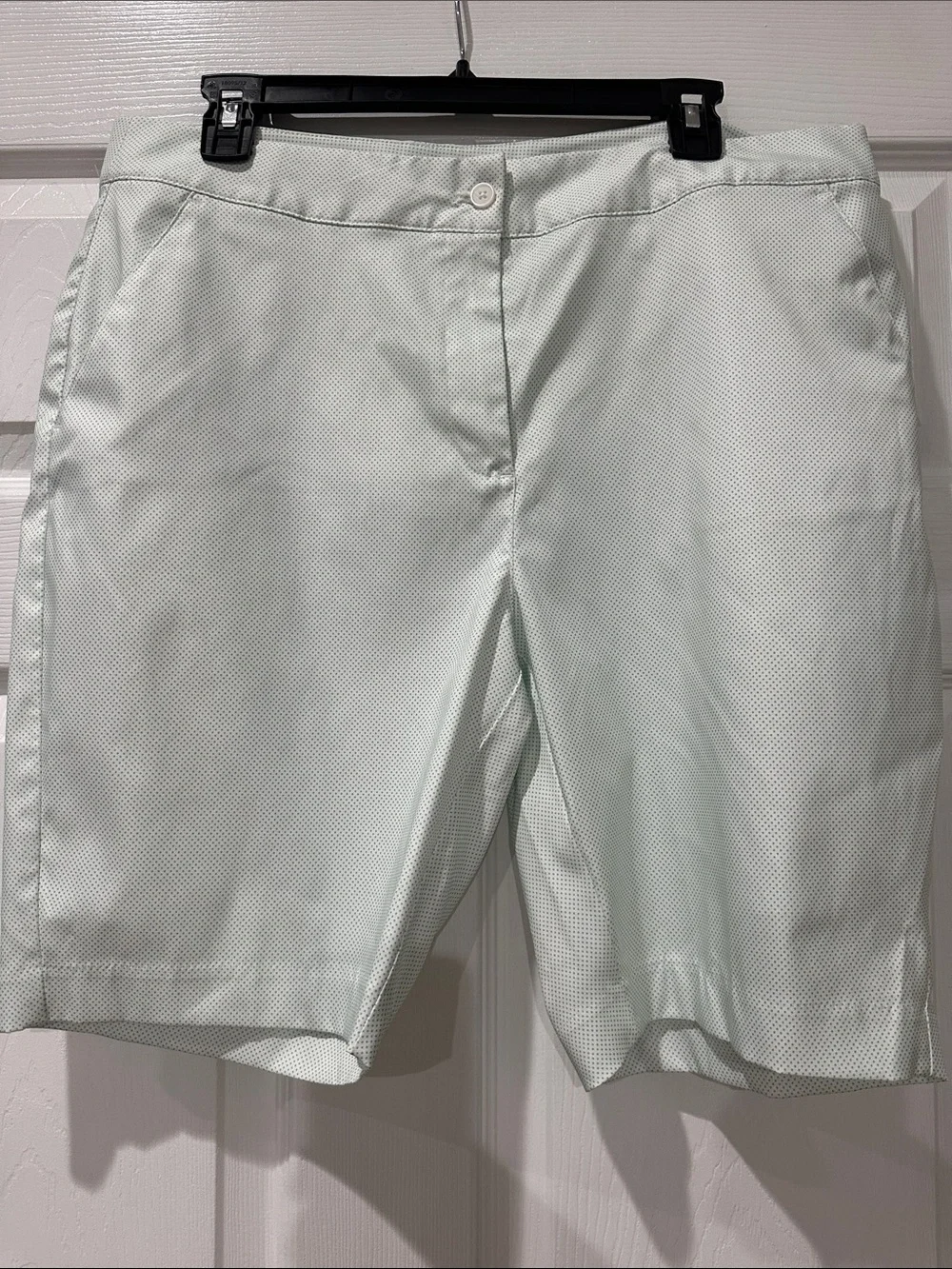 Greg Norman white with small green polka dots golf shorts